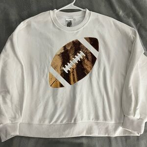 QUEEN OF SPARKLES White Football Graphic Sweatshirt